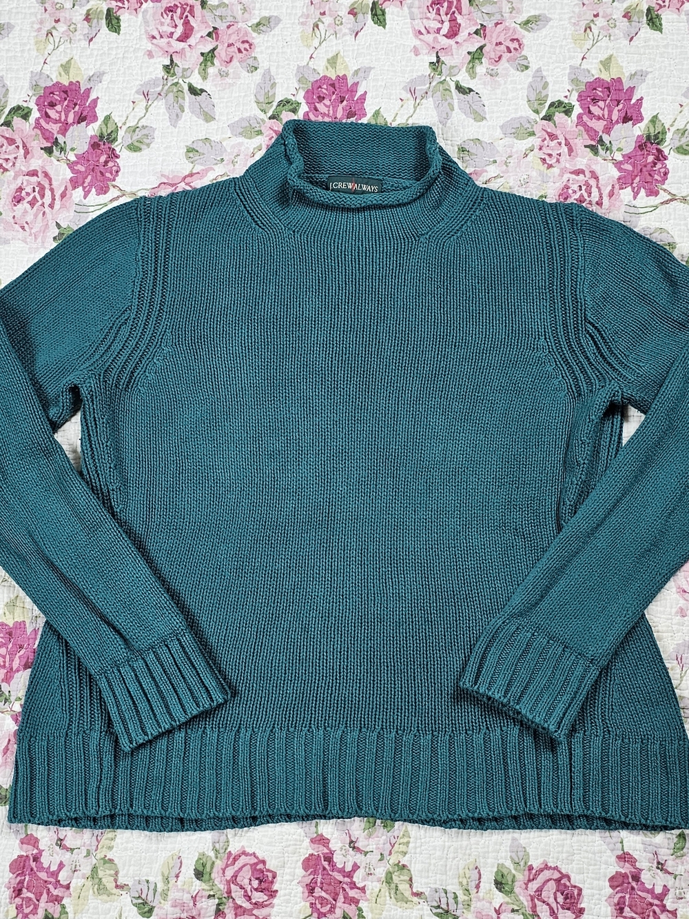 J.CREW ALWAYS Women’s Teal Solid Knit Mock Neck Long Sleeve Pullover